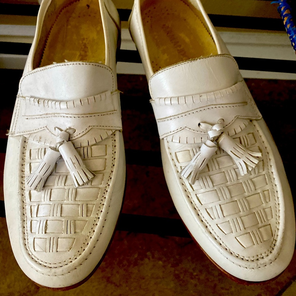 White leather Italian /European loafers with tassels size 41